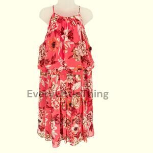 NWOT Eliza J Dress Plus Size 18W Floral‎ Chiffon Halter Neck Sleeveless Cottage